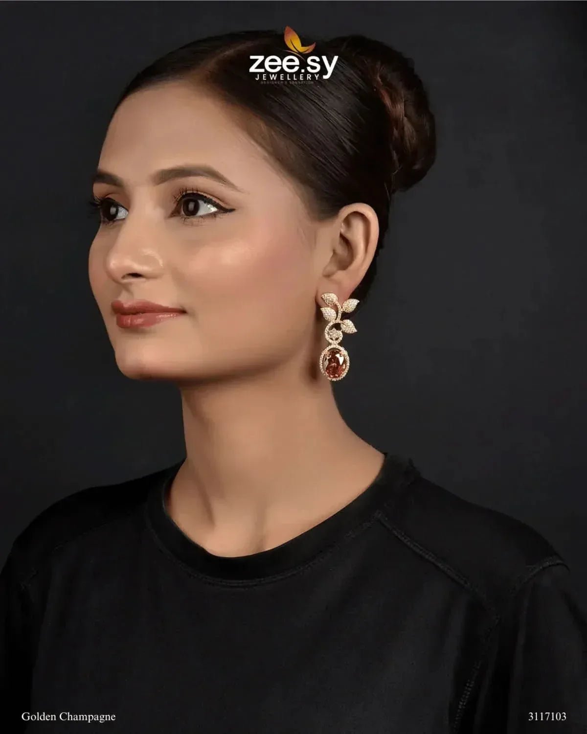 Fiorenza Earrings Golden Champagne Earrings - Zeesy Jewellery Pakistan