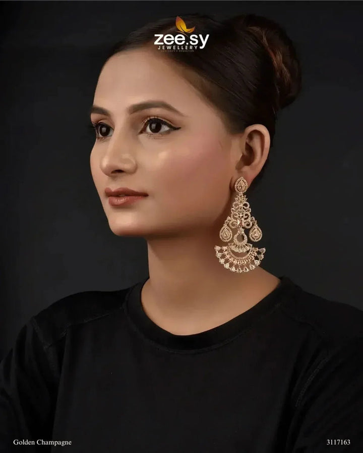 Lunaria Earrings Golden Champagne Earrings - Zeesy Jewellery Pakistan | Premium Artificial & Imitation Jewellery