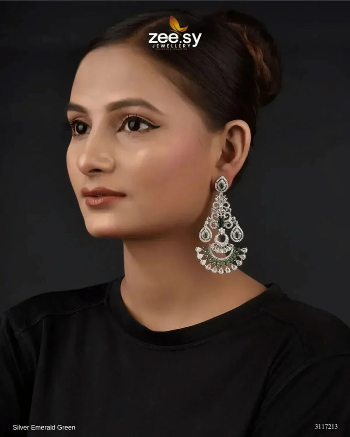 Lunaria Earrings Silver Emerald Green Earrings - Zeesy Jewellery Pakistan | Premium Artificial & Imitation Jewellery