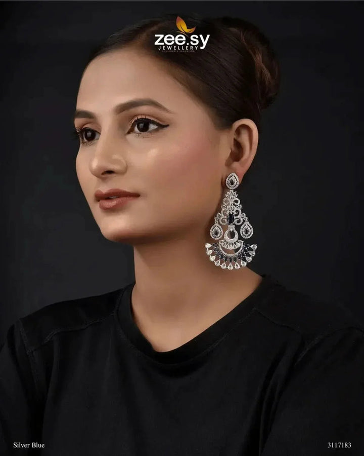 Lunaria Earrings Silver Blue Earrings - Zeesy Jewellery Pakistan | Premium Artificial & Imitation Jewellery