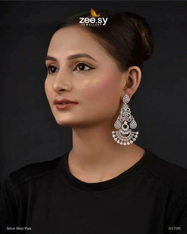 Lunaria Earrings Silver Mint Pink Earrings - Zeesy Jewellery Pakistan | Premium Artificial & Imitation Jewellery