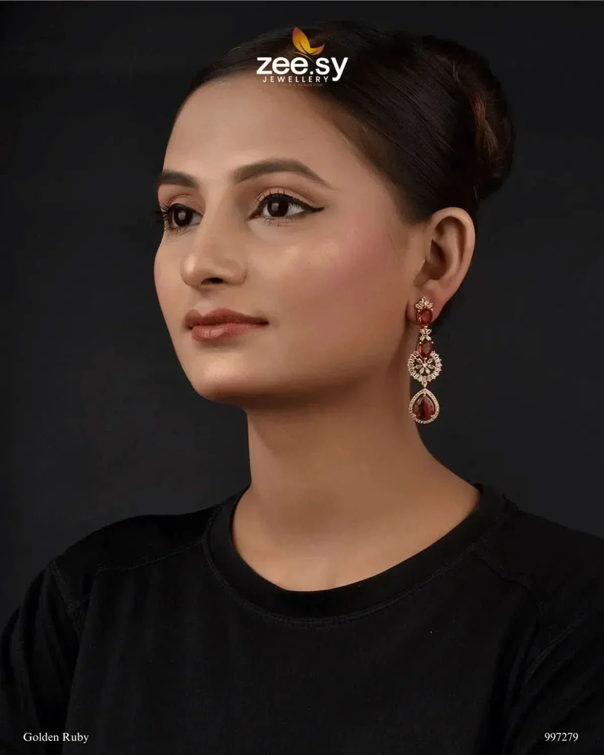 Rosabella Earrings Golden Ruby Earrings - Zeesy Jewellery Pakistan | Premium Artificial & Imitation Jewellery