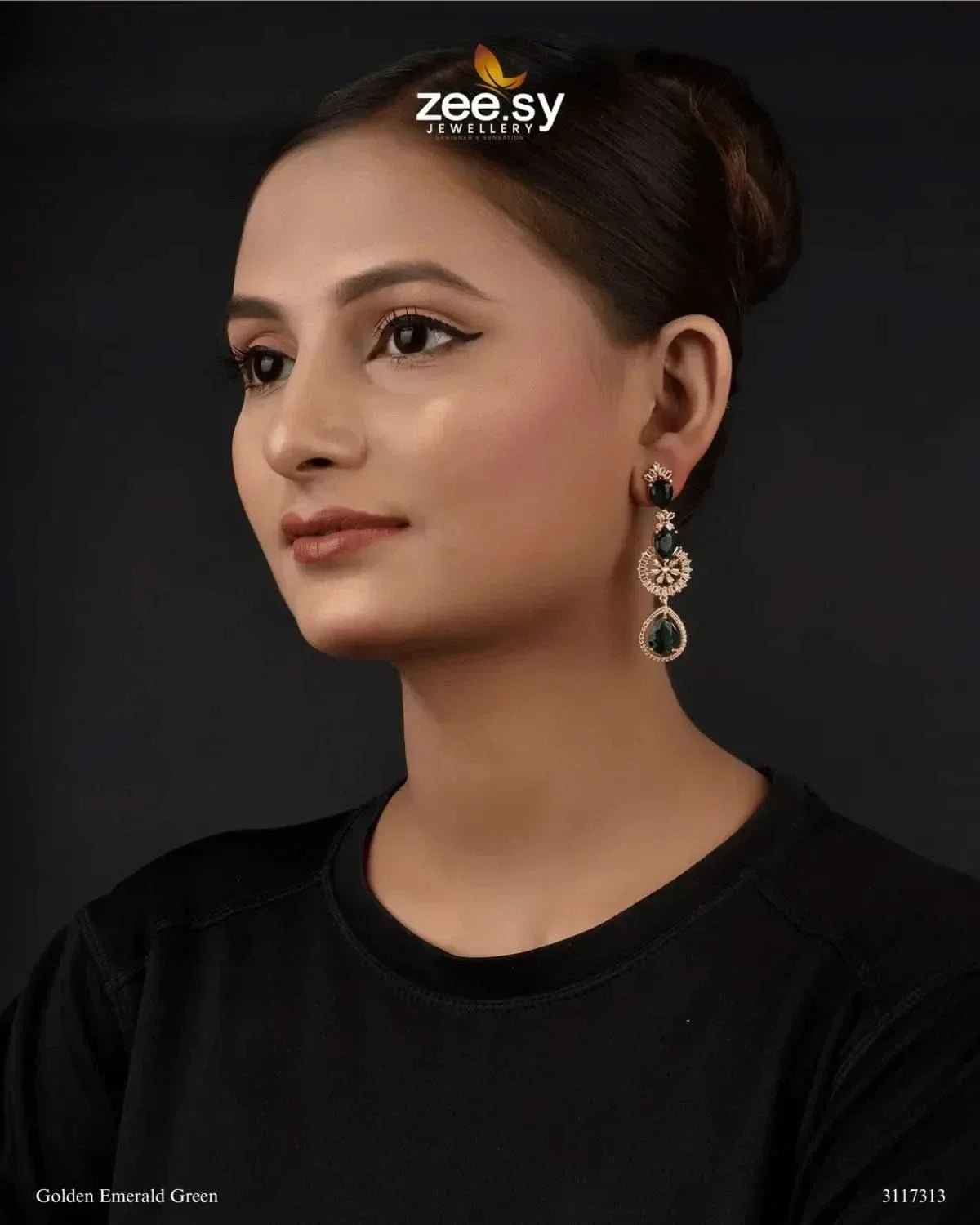 Rosabella Earrings Golden Emerald Green Earrings - Zeesy Jewellery Pakistan | Premium Artificial & Imitation Jewellery