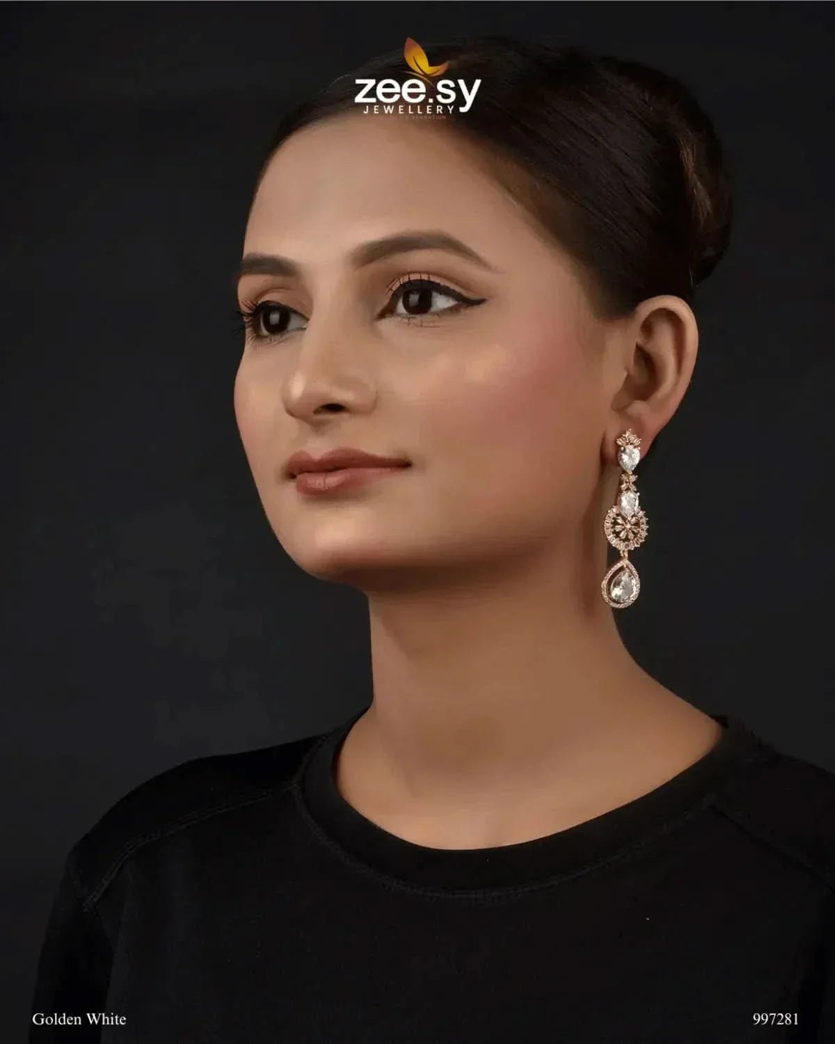 Rosabella Earrings Golden White Earrings - Zeesy Jewellery Pakistan | Premium Artificial & Imitation Jewellery