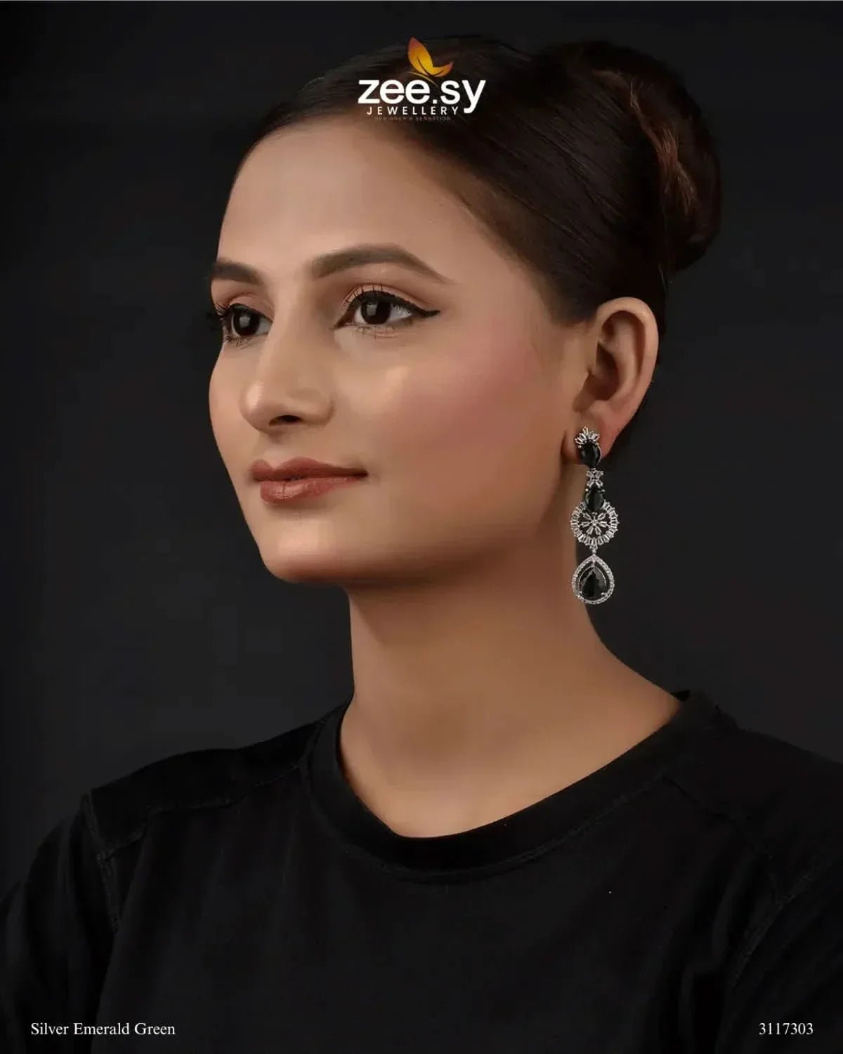 Rosabella Earrings Silver Emerald Green Earrings - Zeesy Jewellery Pakistan | Premium Artificial & Imitation Jewellery