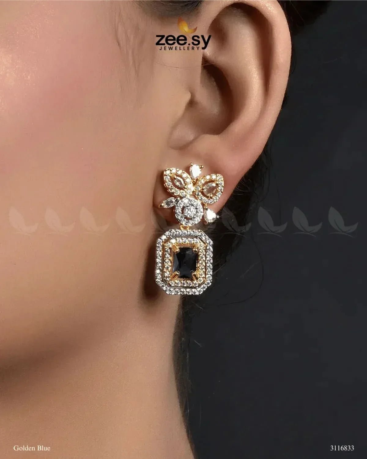 Vinca Earrings Golden Blue Earrings - Zeesy Jewellery Pakistan | Premium Artificial & Imitation Jewellery