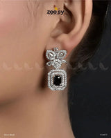 Vinca Earrings Silver Black Earrings - Zeesy Jewellery Pakistan | Premium Artificial & Imitation Jewellery