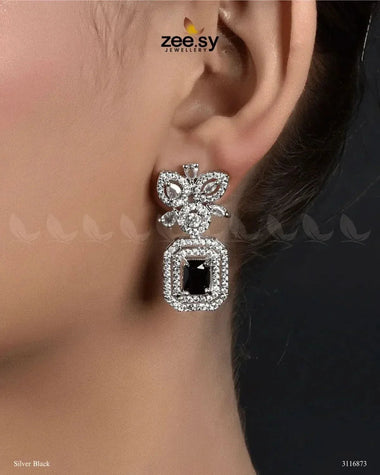 Vinca Earrings Silver Black Earrings - Zeesy Jewellery Pakistan | Premium Artificial & Imitation Jewellery