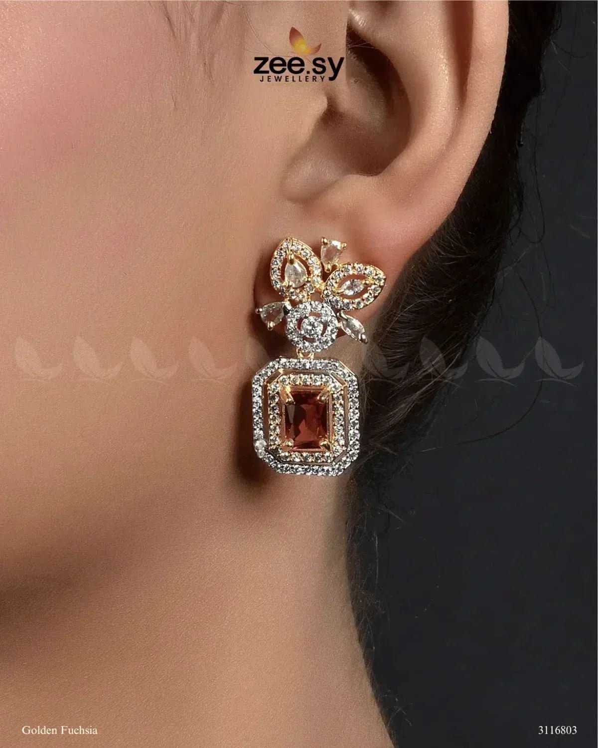 Vinca Earrings Golden Fuchsia Earrings - Zeesy Jewellery Pakistan | Premium Artificial & Imitation Jewellery