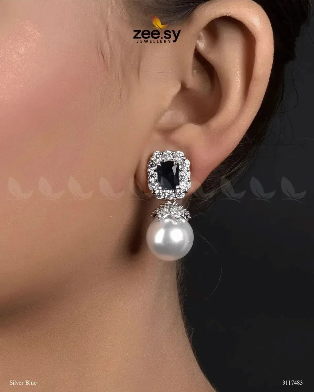 Girik Pearl Earrings Silver Blue Earrings - Zeesy Jewellery Pakistan | Premium Artificial & Imitation Jewellery