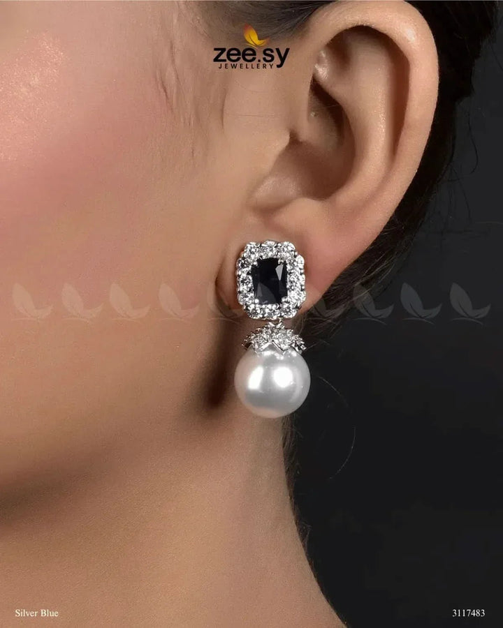 Girik Pearl Earrings Silver Blue Earrings - Zeesy Jewellery Pakistan | Premium Artificial & Imitation Jewellery