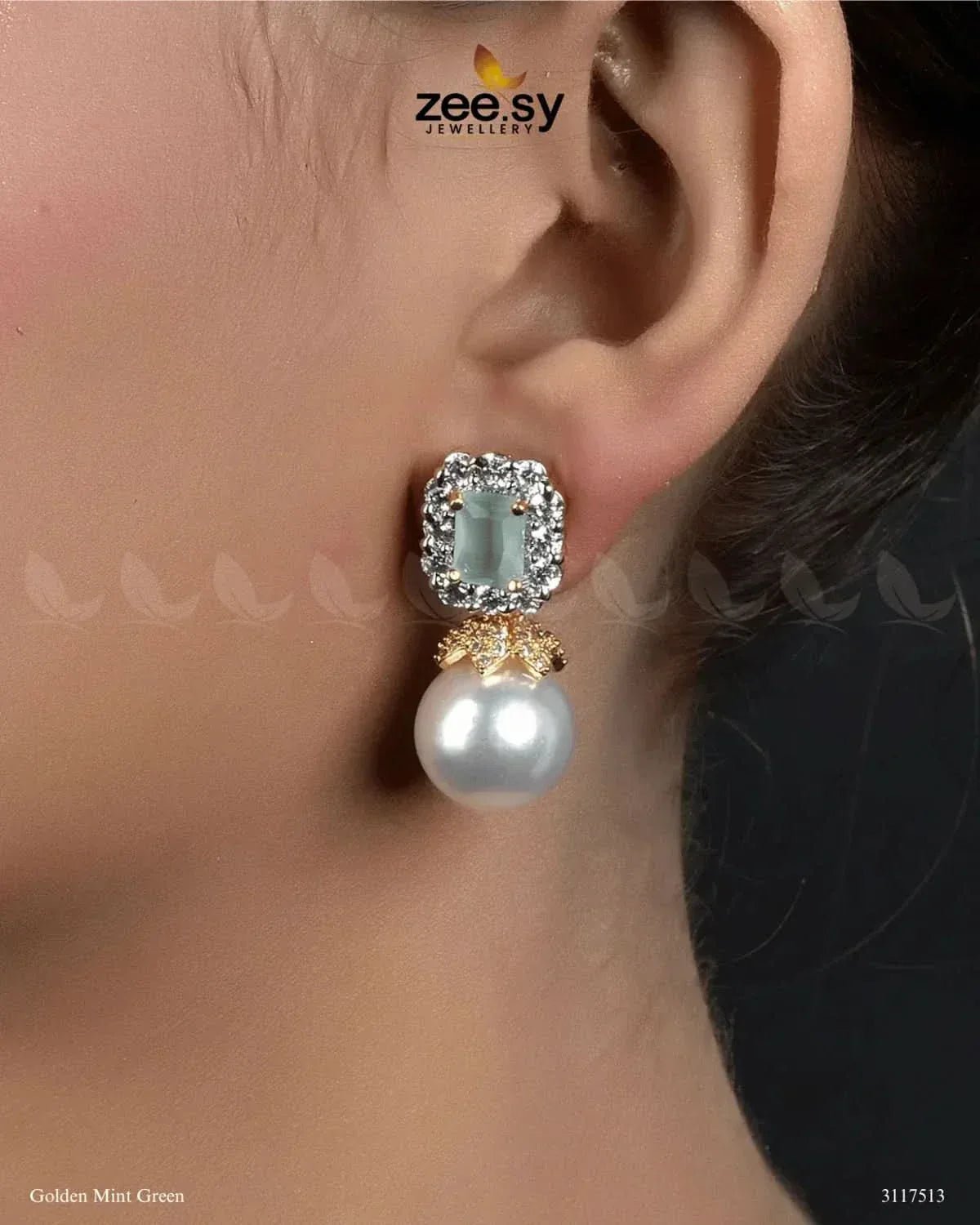 Girik Pearl Earrings Golden Mint Green Earrings - Zeesy Jewellery Pakistan | Premium Artificial & Imitation Jewellery