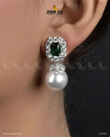Girik Pearl Earrings Silver Emerald Green Earrings - Zeesy Jewellery Pakistan | Premium Artificial & Imitation Jewellery