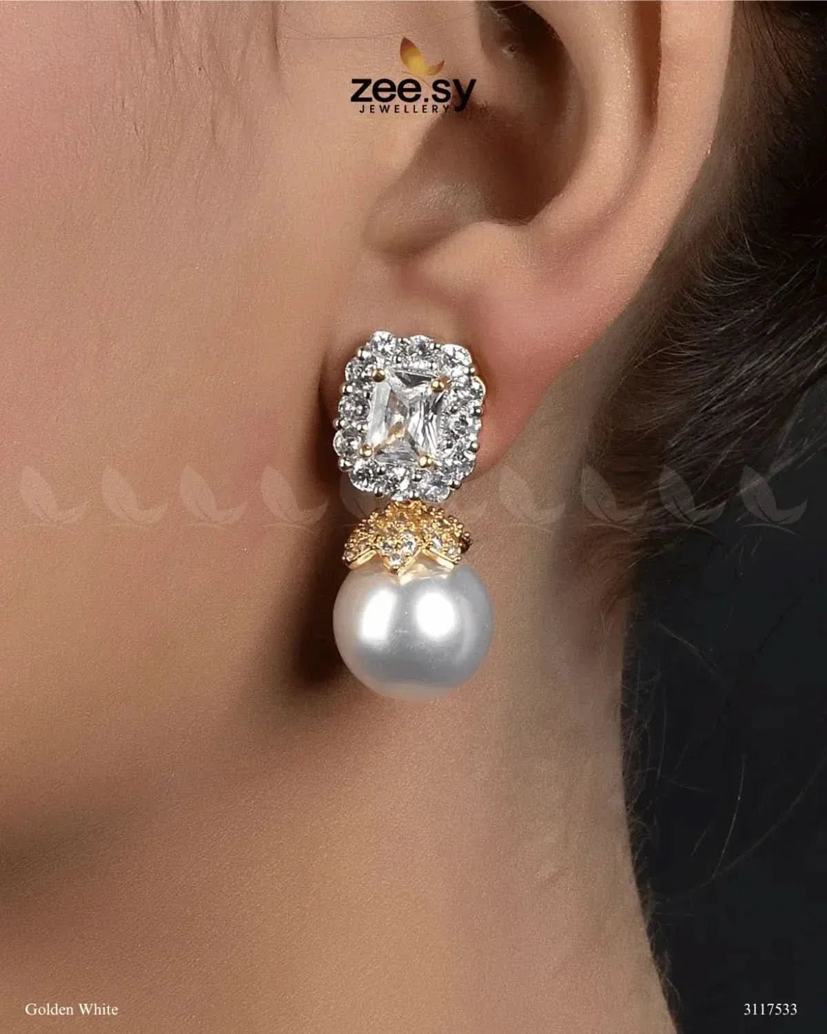 Girik Pearl Earrings Golden White Earrings - Zeesy Jewellery Pakistan | Premium Artificial & Imitation Jewellery