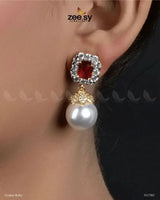 Girik Pearl Earrings Golden Ruby Earrings - Zeesy Jewellery Pakistan | Premium Artificial & Imitation Jewellery