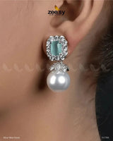 Girik Pearl Earrings Silver Mint Green Earrings - Zeesy Jewellery Pakistan | Premium Artificial & Imitation Jewellery