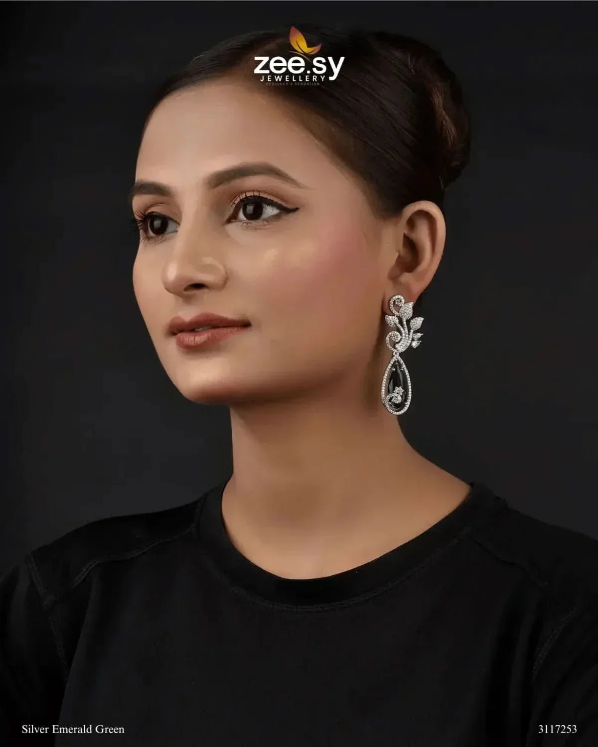 Aqua Earrings Silver Emerald Green Earrings - Zeesy Jewellery Pakistan | Premium Artificial & Imitation Jewellery