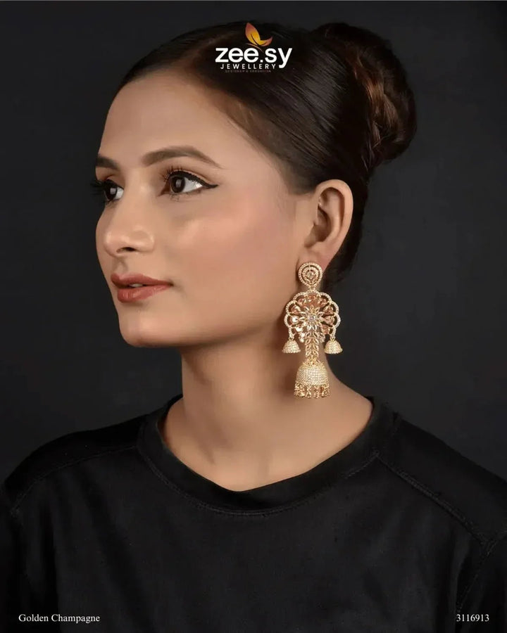 Hollyhock Earrings Golden Champagne Earrings - Zeesy Jewellery Pakistan | Premium Artificial & Imitation Jewellery