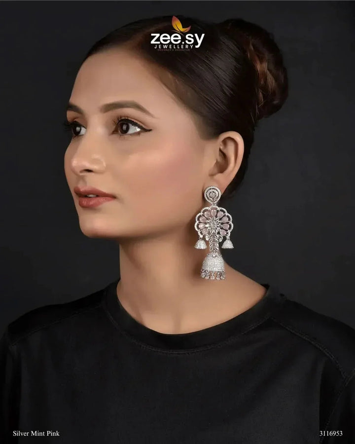 Hollyhock Earrings Silver Mint Pink Earrings - Zeesy Jewellery Pakistan | Premium Artificial & Imitation Jewellery