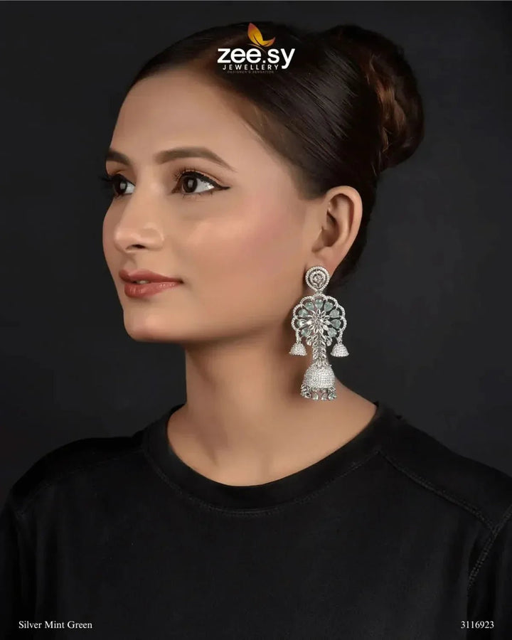Hollyhock Earrings Silver Mint Green Earrings - Zeesy Jewellery Pakistan | Premium Artificial & Imitation Jewellery