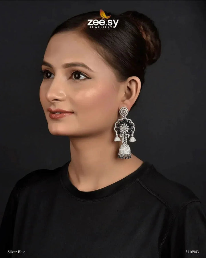 Hollyhock Earrings Silver Blue Earrings - Zeesy Jewellery Pakistan | Premium Artificial & Imitation Jewellery