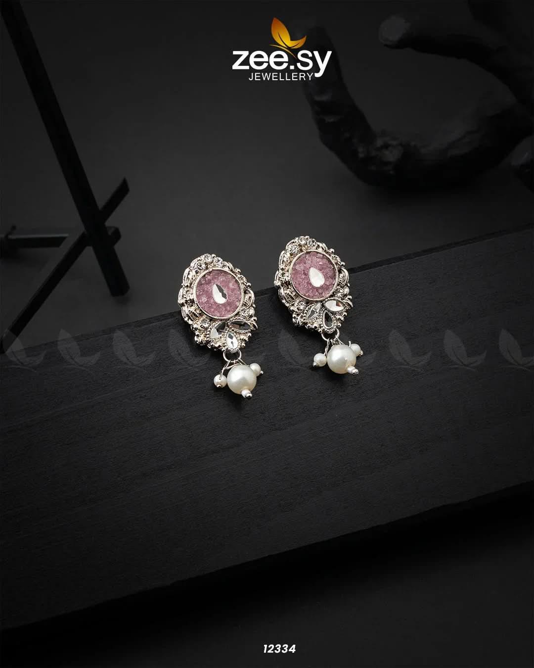 Limestone Crush Studs Earrings Pink Earrings - Zeesy Jewellery Pakistan | Premium Artificial & Imitation Jewellery