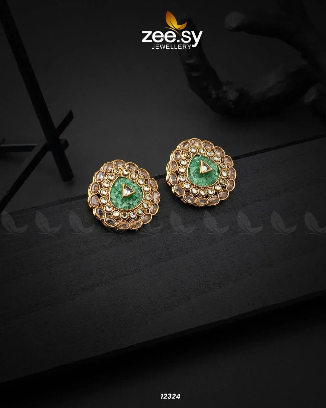 Pebble Earrings Green Earrings - Zeesy Jewellery Pakistan | Premium Artificial & Imitation Jewellery