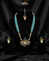 Carved Stream Malla Necklace Set Feroza - Zeesy Jewellery