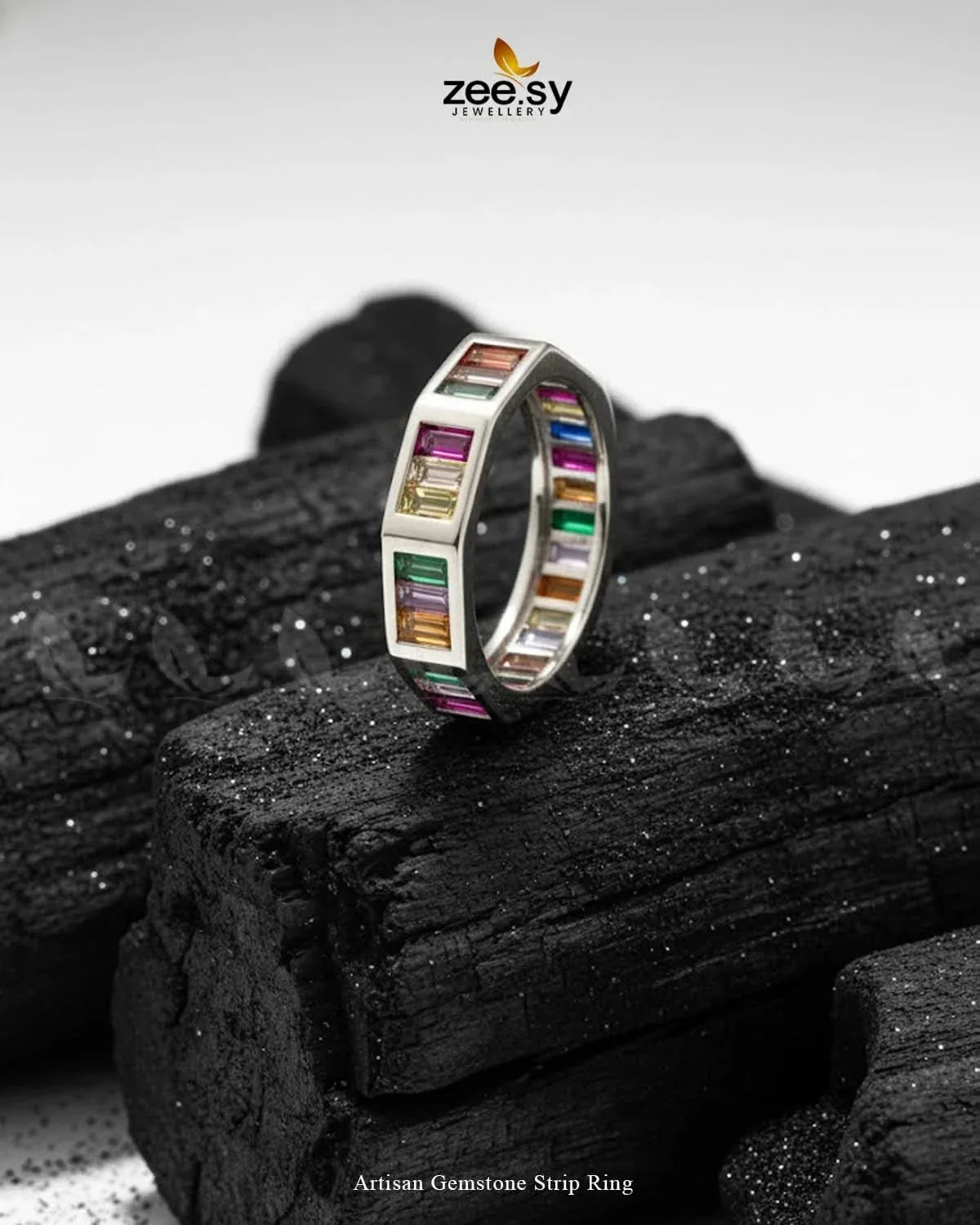 Artisan Gemstone Strip Ring Finger Ring - Zeesy Jewellery Pakistan | Premium Artificial & Imitation Jewellery