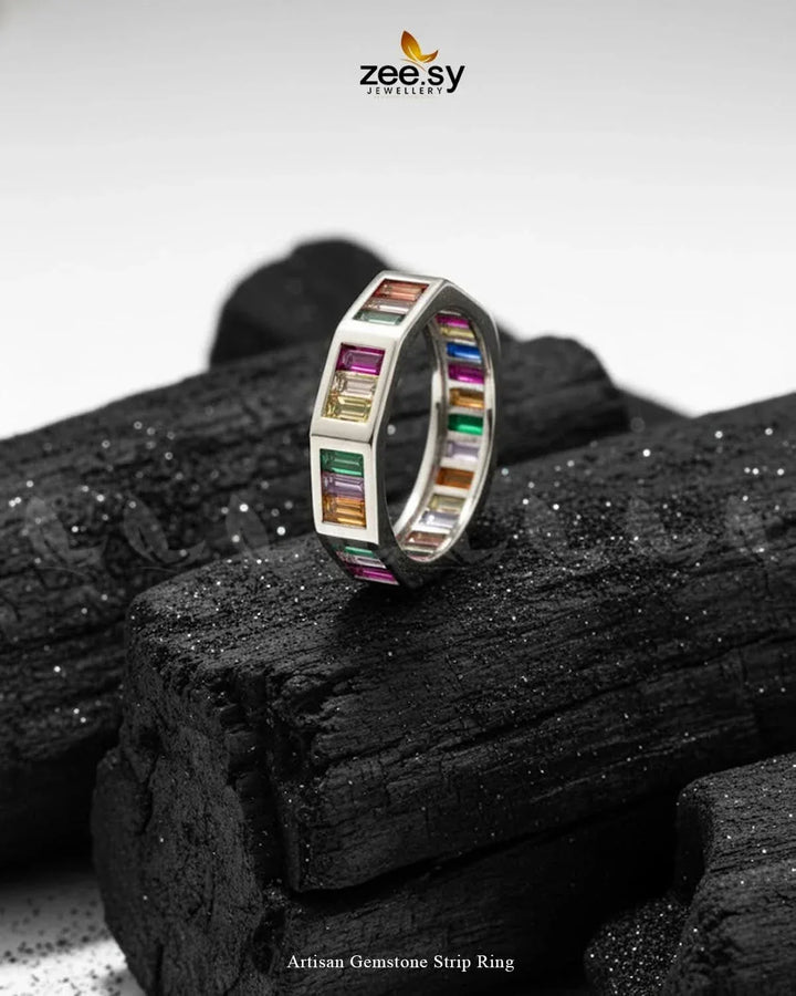 Artisan Gemstone Strip Ring Finger Ring - Zeesy Jewellery Pakistan | Premium Artificial & Imitation Jewellery