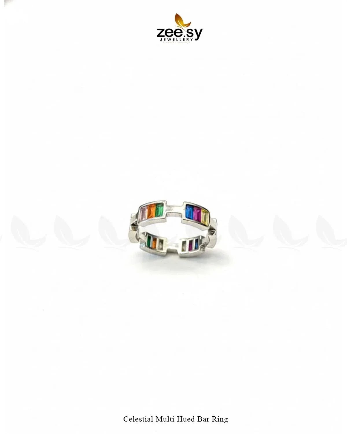 Celestial Multi Hued Bar Ring Finger Ring - Zeesy Jewellery Pakistan | Premium Artificial & Imitation Jewellery