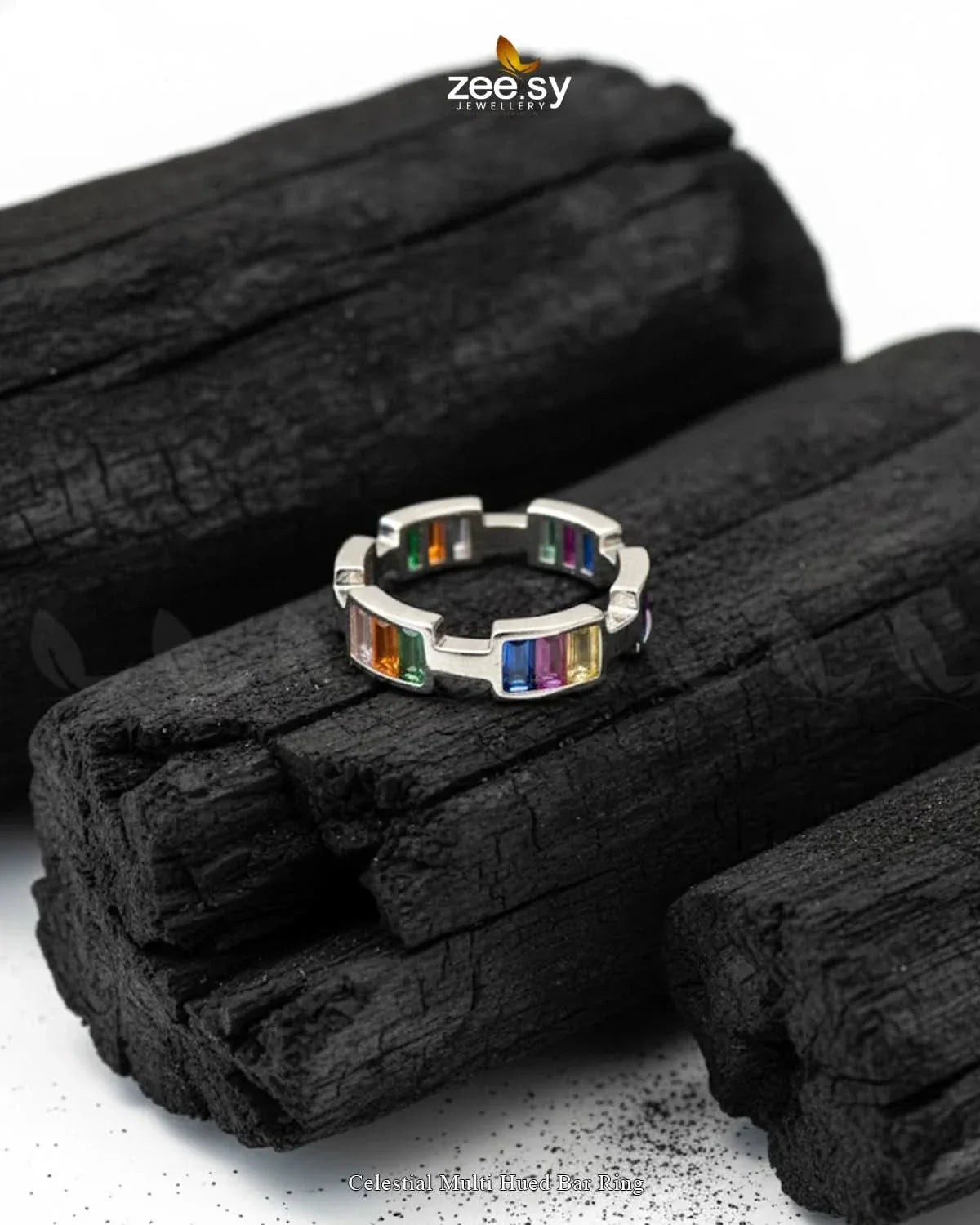Celestial Multi Hued Bar Ring Finger Ring - Zeesy Jewellery Pakistan | Premium Artificial & Imitation Jewellery