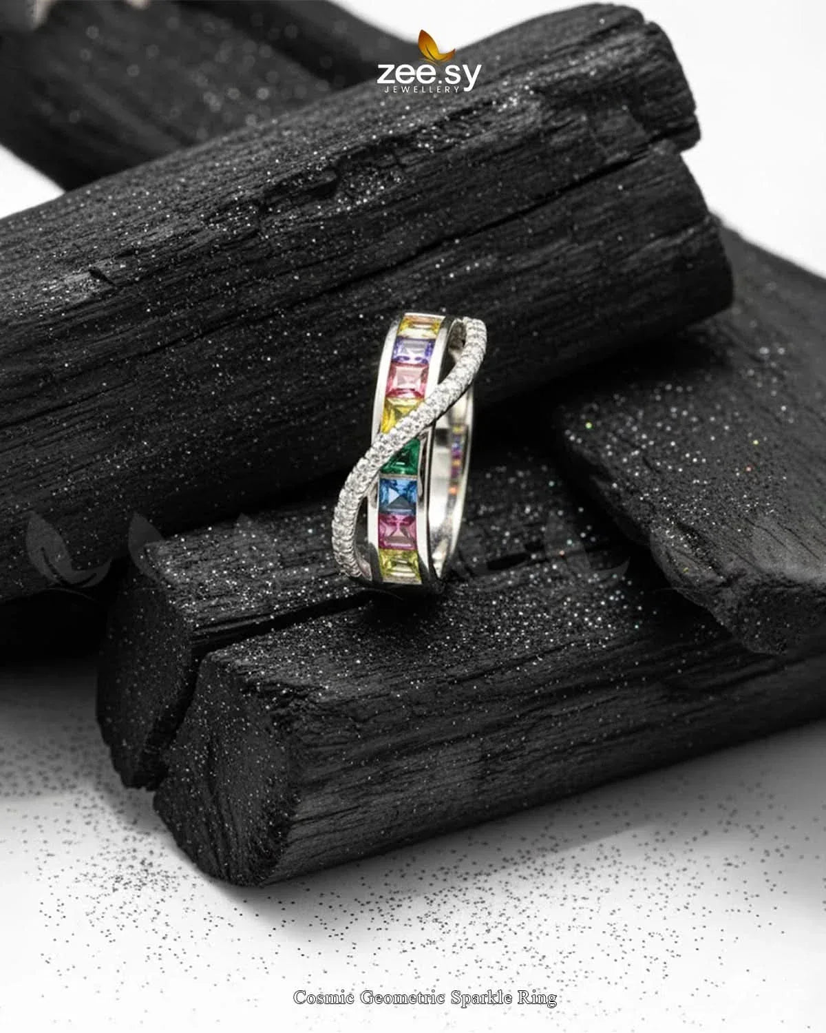 Cosmic Geometric Sparkle Ring Finger Ring - Zeesy Jewellery Pakistan | Premium Artificial & Imitation Jewellery
