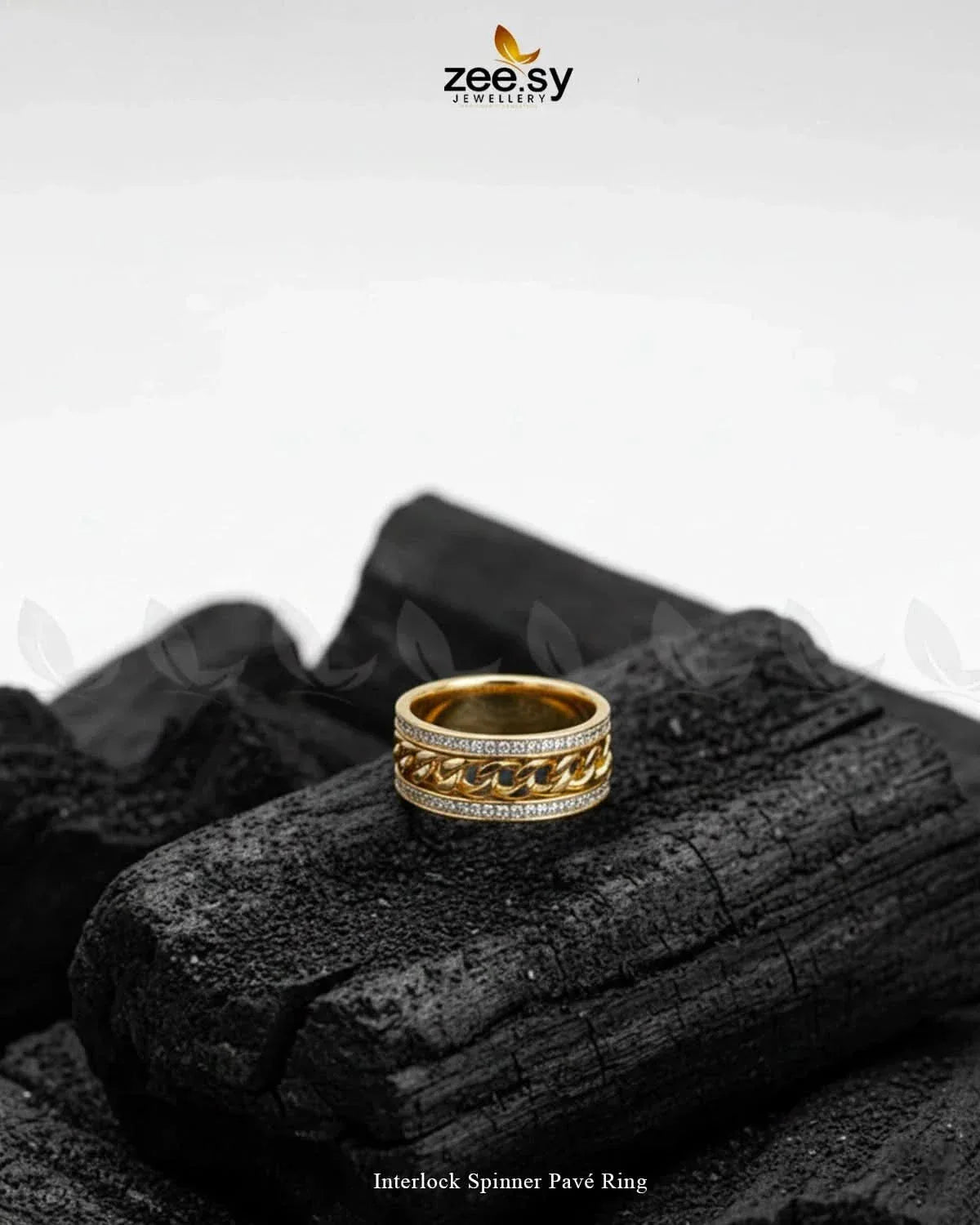 Interlock Spinner Pavé Ring Finger Ring - Zeesy Jewellery Pakistan | Premium Artificial & Imitation Jewellery