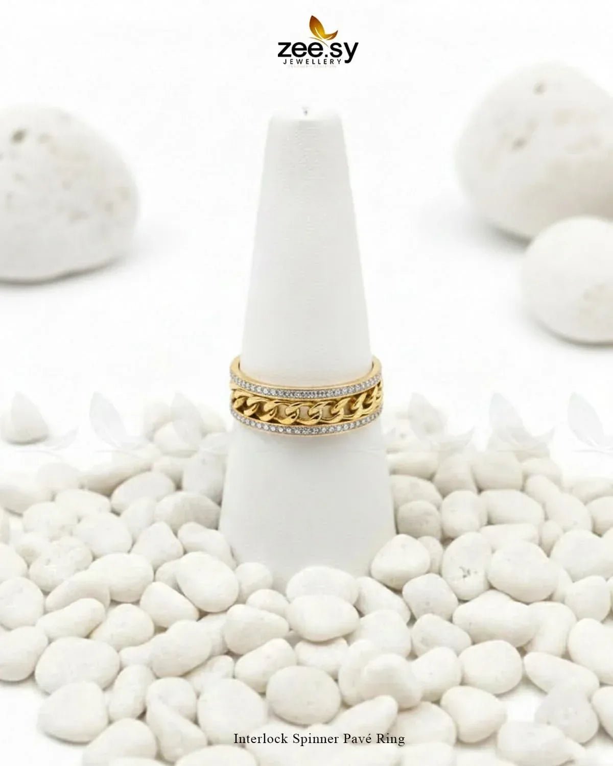 Interlock Spinner Pavé Ring Finger Ring - Zeesy Jewellery Pakistan | Premium Artificial & Imitation Jewellery