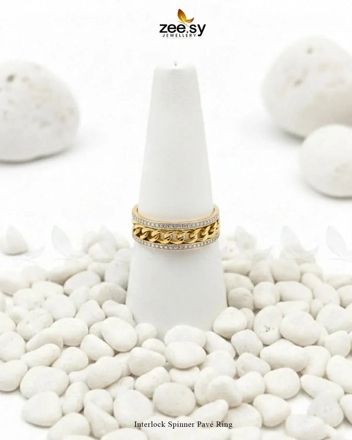 Interlock Spinner Pavé Ring Finger Ring - Zeesy Jewellery Pakistan | Premium Artificial & Imitation Jewellery