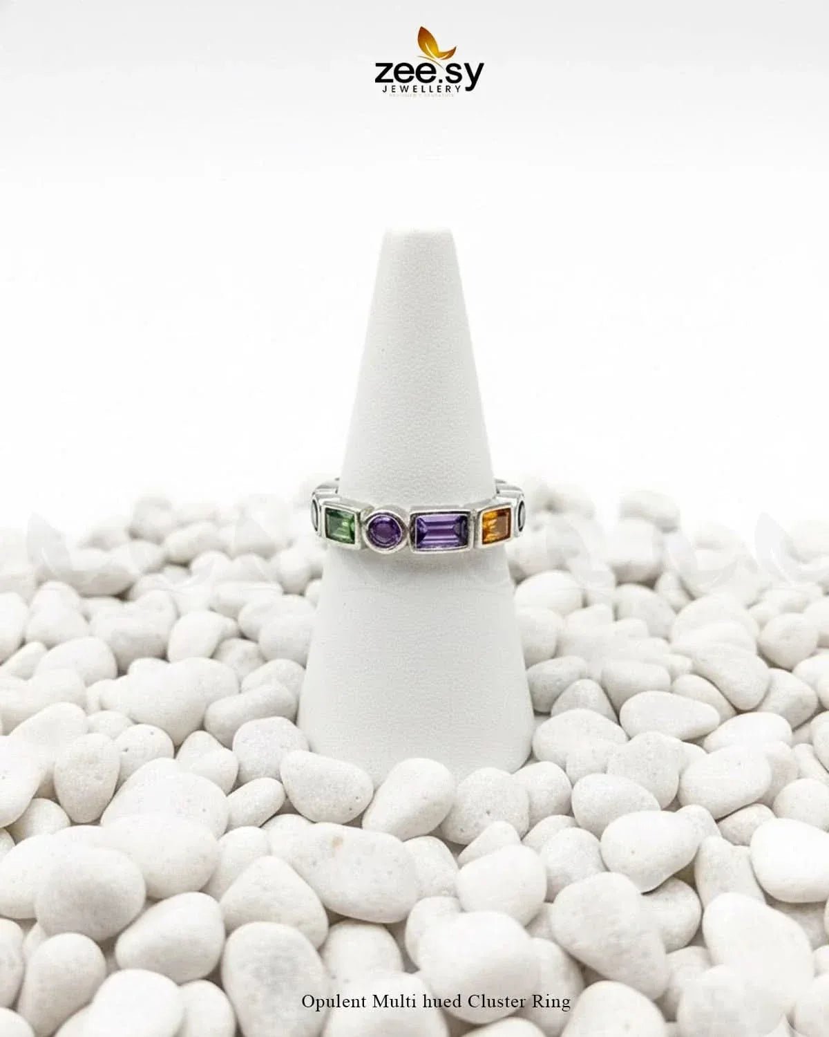 Opulent Multi hued Cluster Ring Finger Ring - Zeesy Jewellery Pakistan | Premium Artificial & Imitation Jewellery