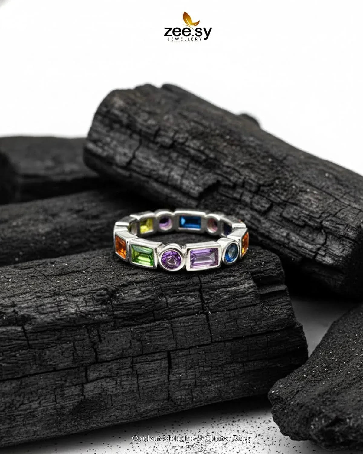 Opulent Multi hued Cluster Ring Finger Ring - Zeesy Jewellery Pakistan | Premium Artificial & Imitation Jewellery