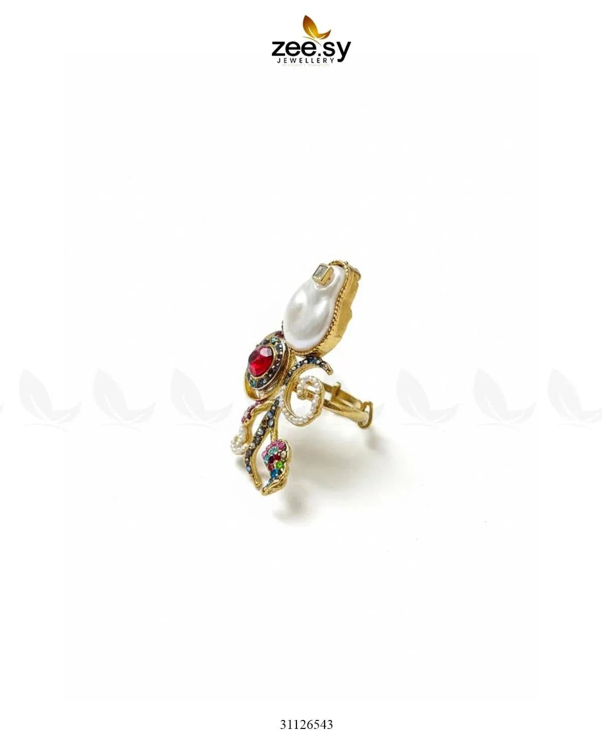 Baroque Crystal Rose Ring Finger Ring - Zeesy Jewellery Pakistan | Premium Artificial & Imitation Jewellery
