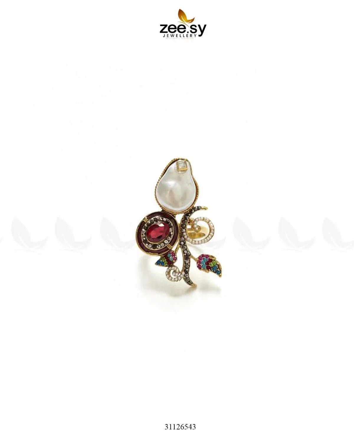 Baroque Crystal Rose Ring Finger Ring - Zeesy Jewellery Pakistan | Premium Artificial & Imitation Jewellery