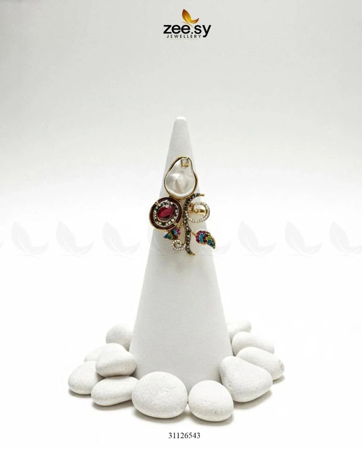Baroque Crystal Rose Ring Finger Ring - Zeesy Jewellery Pakistan | Premium Artificial & Imitation Jewellery