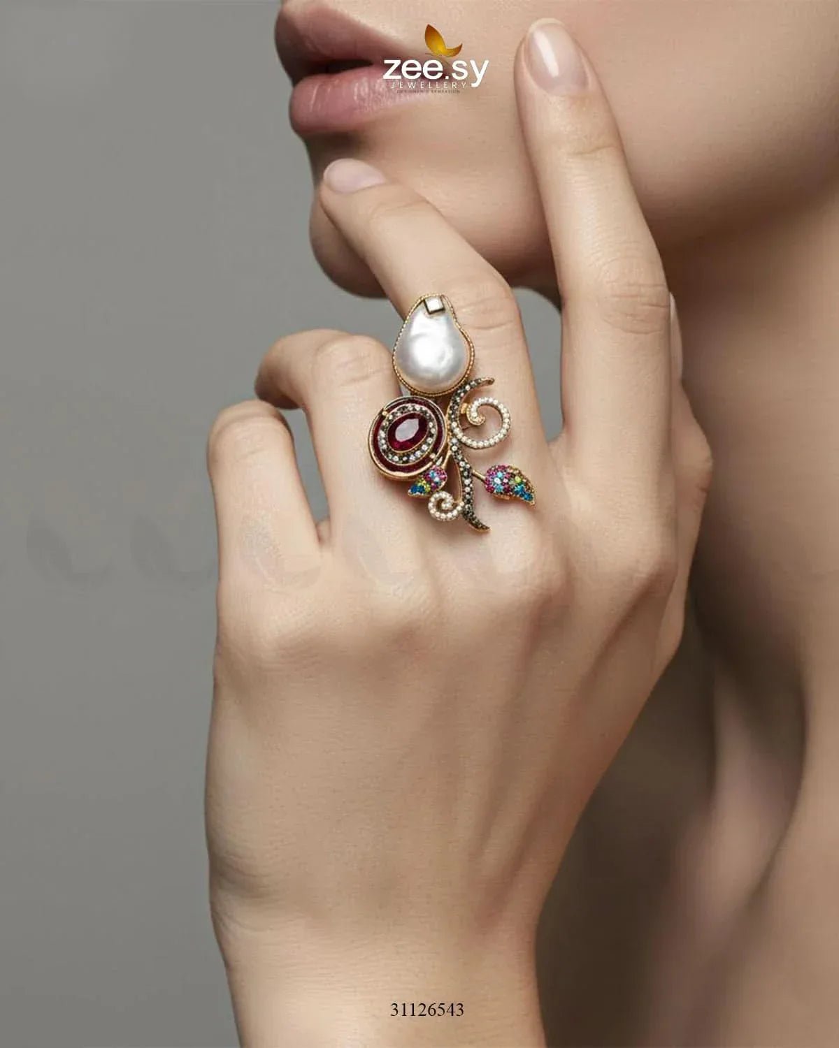 Baroque Crystal Rose Ring Finger Ring - Zeesy Jewellery Pakistan | Premium Artificial & Imitation Jewellery