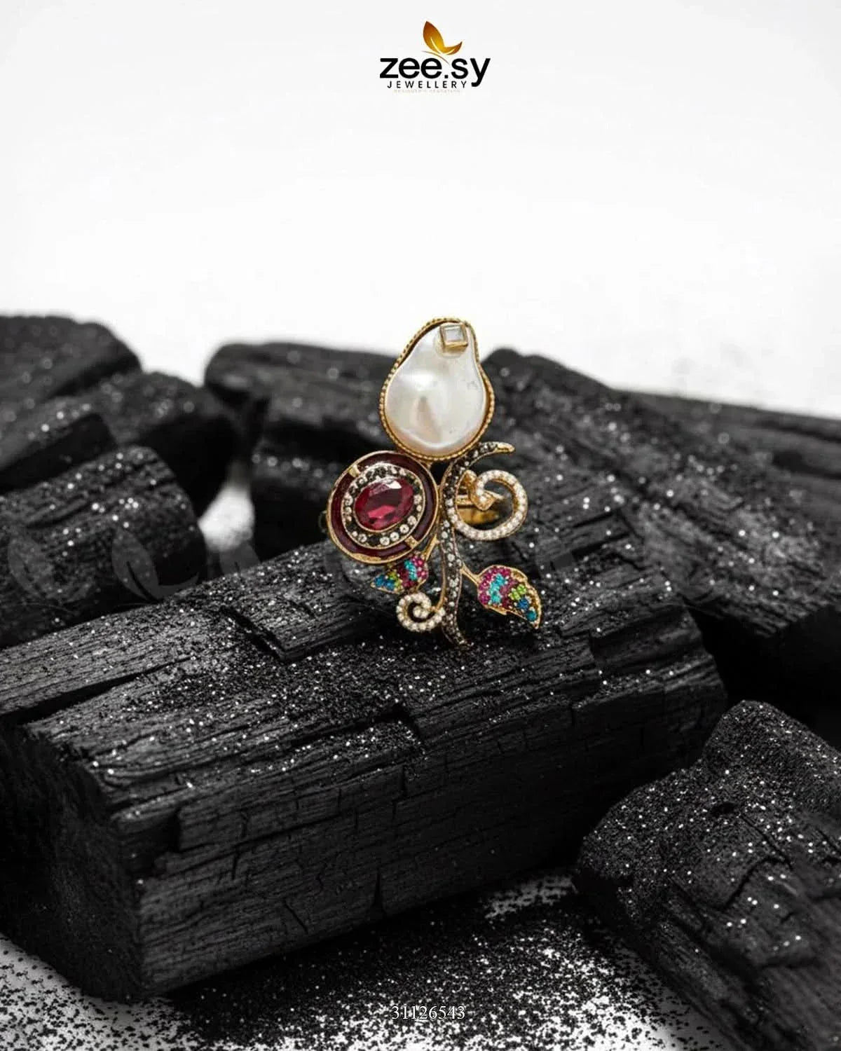 Baroque Crystal Rose Ring Finger Ring - Zeesy Jewellery Pakistan | Premium Artificial & Imitation Jewellery
