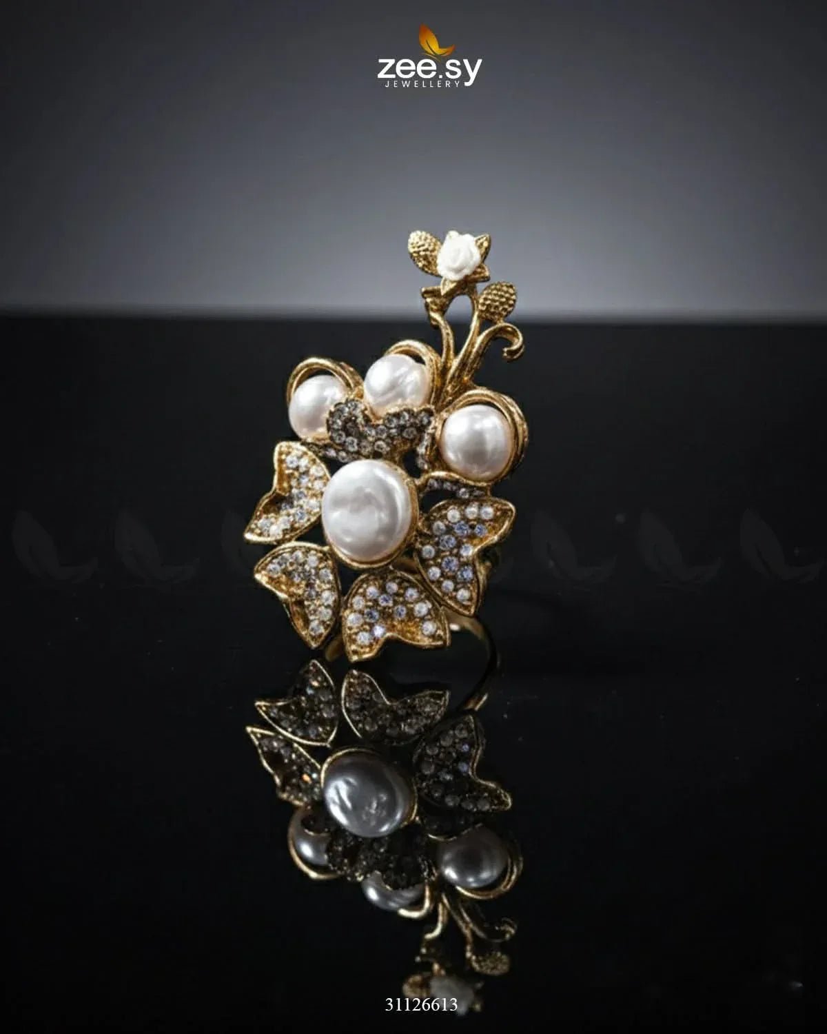 Daisy Floral Mother Pearl Ring Finger Ring - Zeesy Jewellery Pakistan | Premium Artificial & Imitation Jewellery