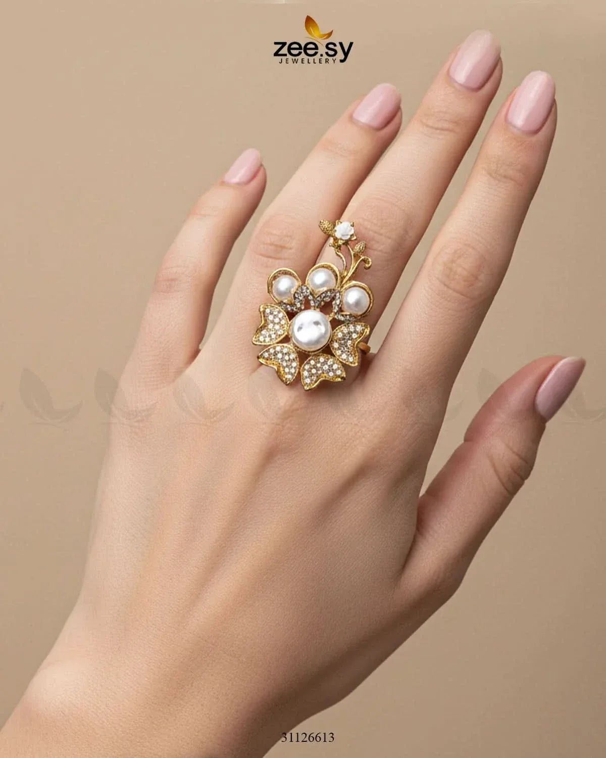 Daisy Floral Mother Pearl Ring Finger Ring - Zeesy Jewellery Pakistan | Premium Artificial & Imitation Jewellery