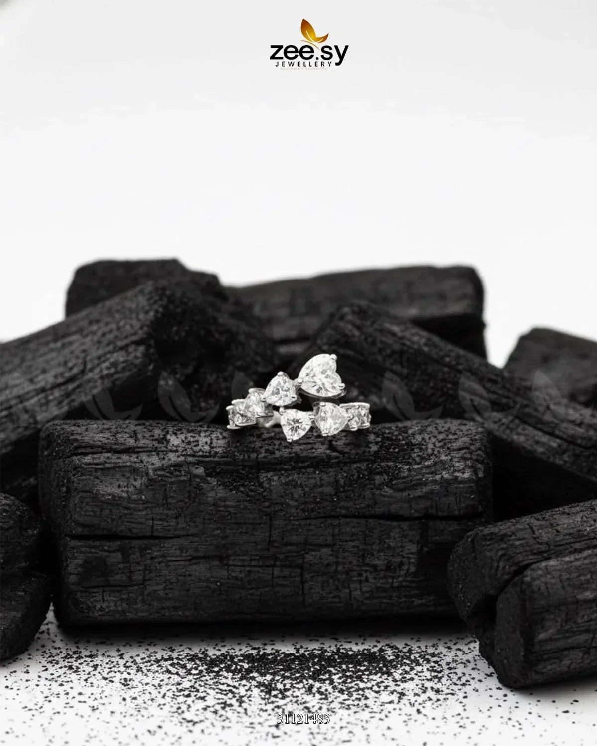 Dazzling Asymmetrical Cluster Ring Finger Ring - Zeesy Jewellery Pakistan | Premium Artificial & Imitation Jewellery