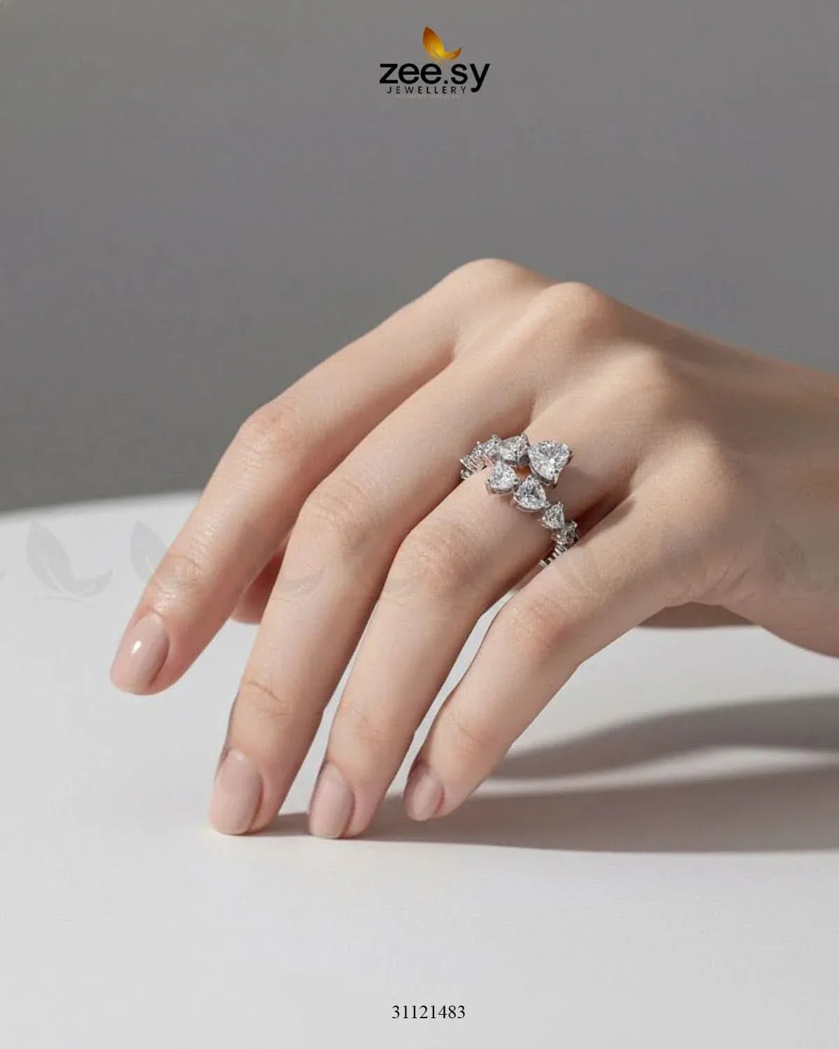 Dazzling Asymmetrical Cluster Ring Finger Ring - Zeesy Jewellery Pakistan | Premium Artificial & Imitation Jewellery