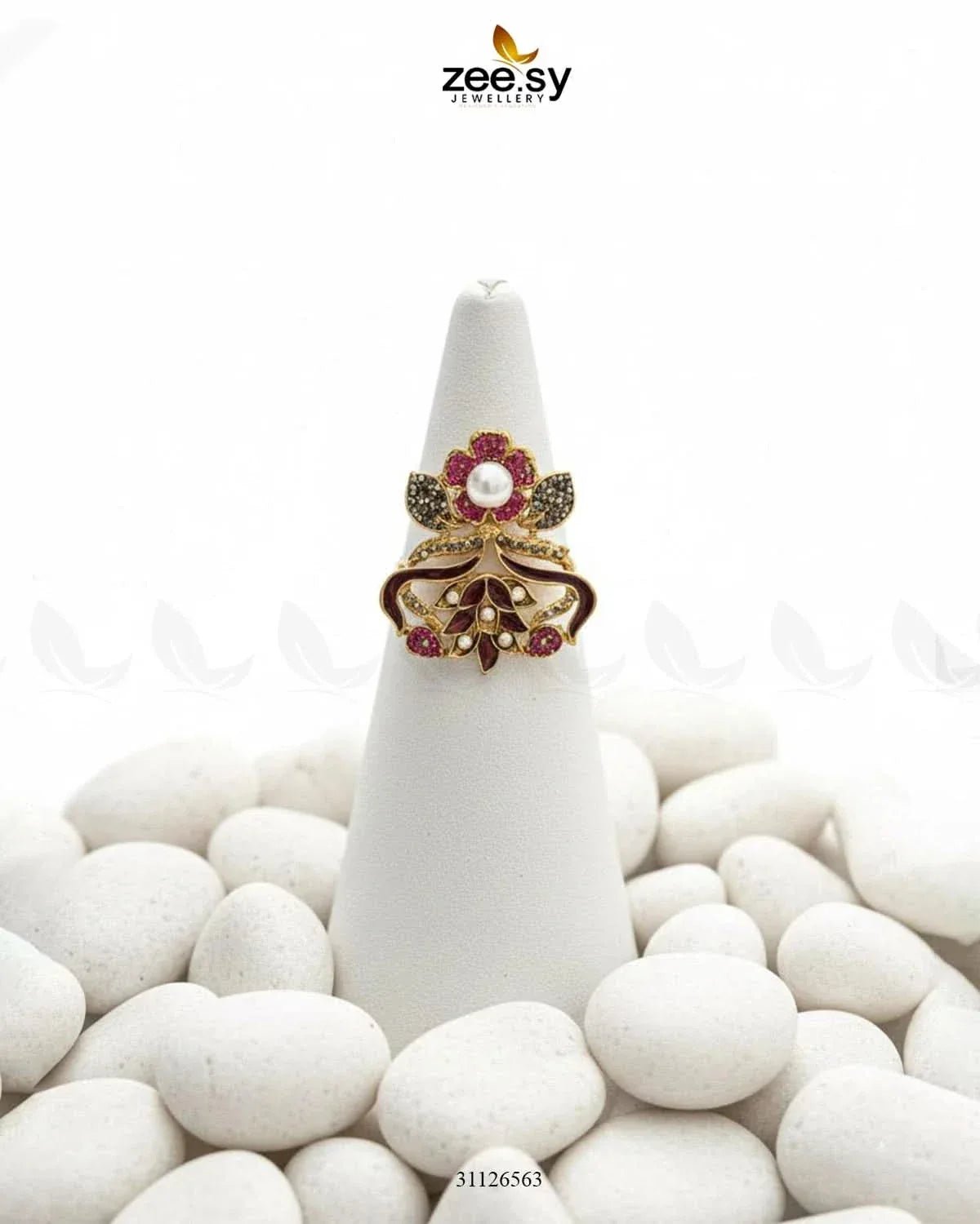 Delightful Floral Crystal Pave Ring Finger Ring - Zeesy Jewellery Pakistan | Premium Artificial & Imitation Jewellery