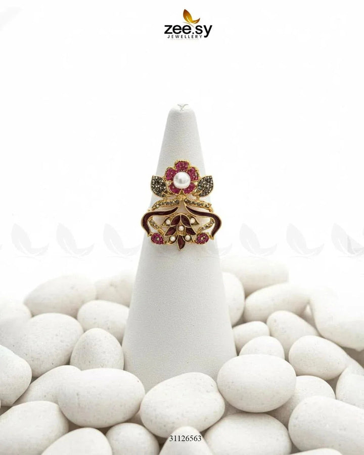 Delightful Floral Crystal Pave Ring Finger Ring - Zeesy Jewellery Pakistan | Premium Artificial & Imitation Jewellery
