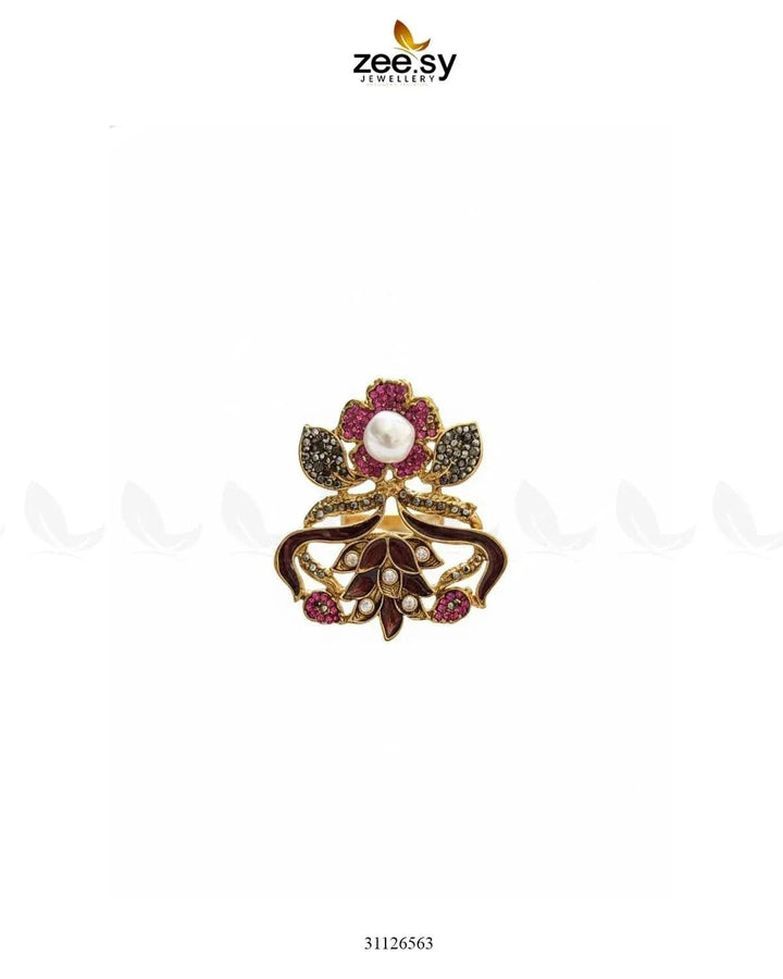 Delightful Floral Crystal Pave Ring Finger Ring - Zeesy Jewellery Pakistan | Premium Artificial & Imitation Jewellery